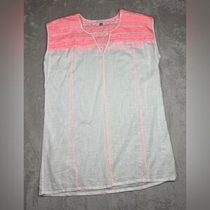 J.Crew Linen Cotton Blend Embroidered White Pink Sleeveless Tunic Cover Up Small